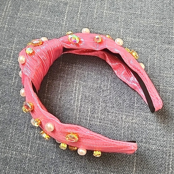 Valois Designs Wide Rim Vibrant Metallic Pink Statement Headband Stones Jewels - Picture 7 of 9